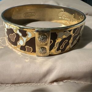 Vintage Coach Bangle Gold Brown and White poppy leopard print Bracelet